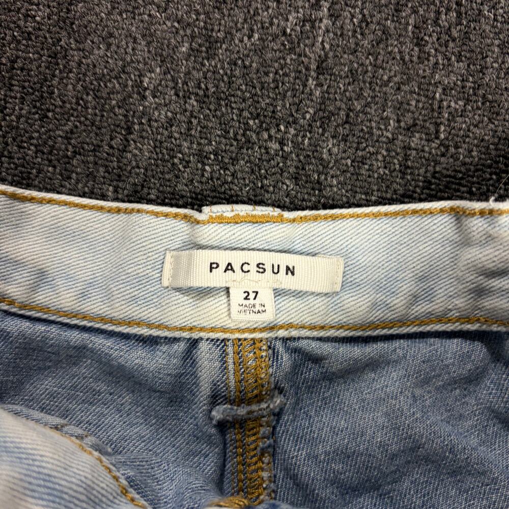 Vintage Y2k Pacsun Light Denim Jean Contrast Wash Mini High Waist Shorts 27 - Picture 3 of 5